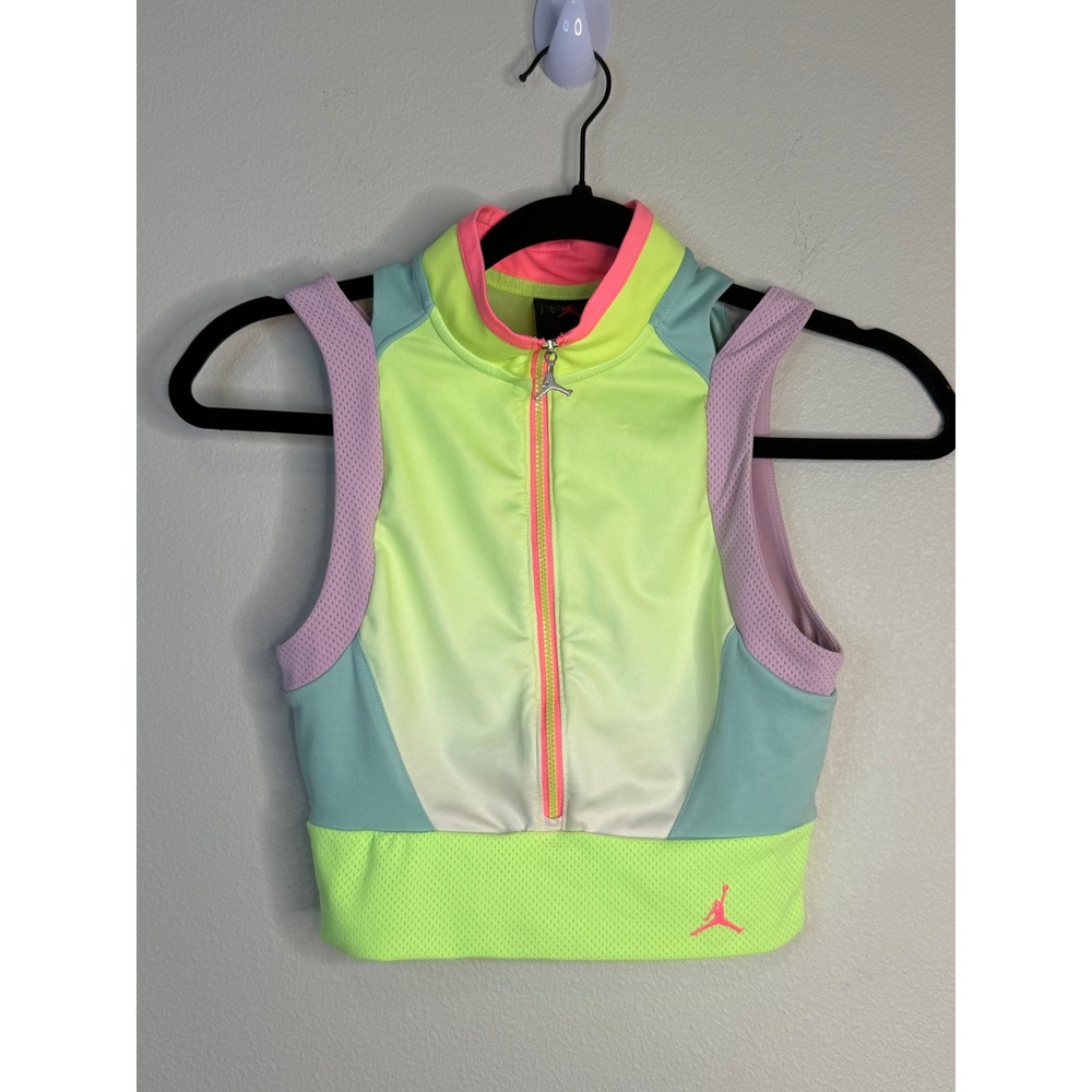 Jordan Girls Neon Colorblock Quarter Zip Crop Top Mesh Athletic Tank Small